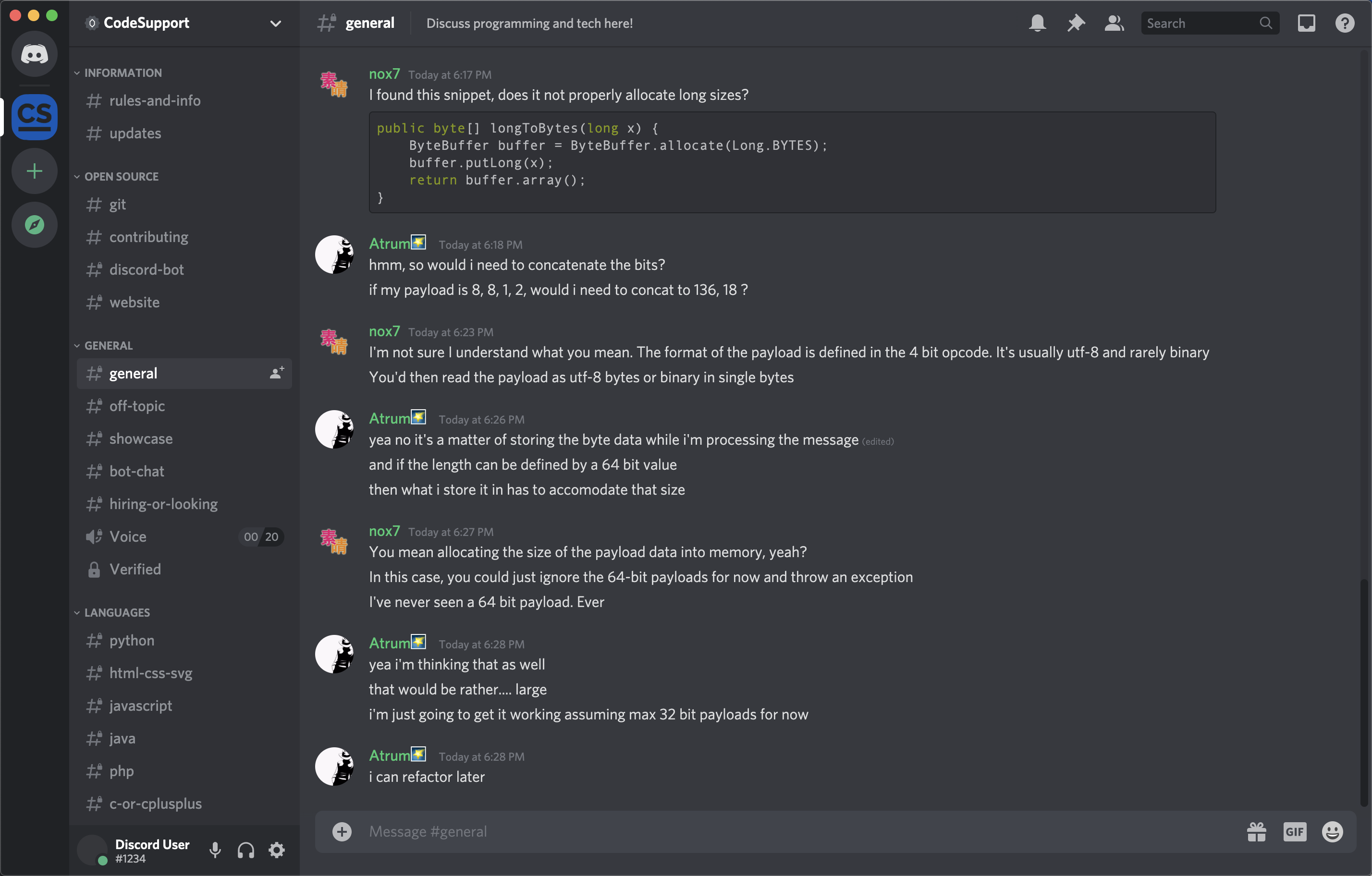 Screenshot of the CodeSupport Discord